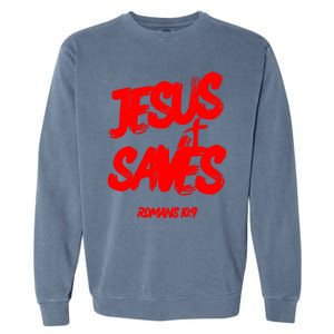 Jesus Saves Christian Faith Bold Red Letters And Cross Cute Premium Garment-Dyed Sweatshirt