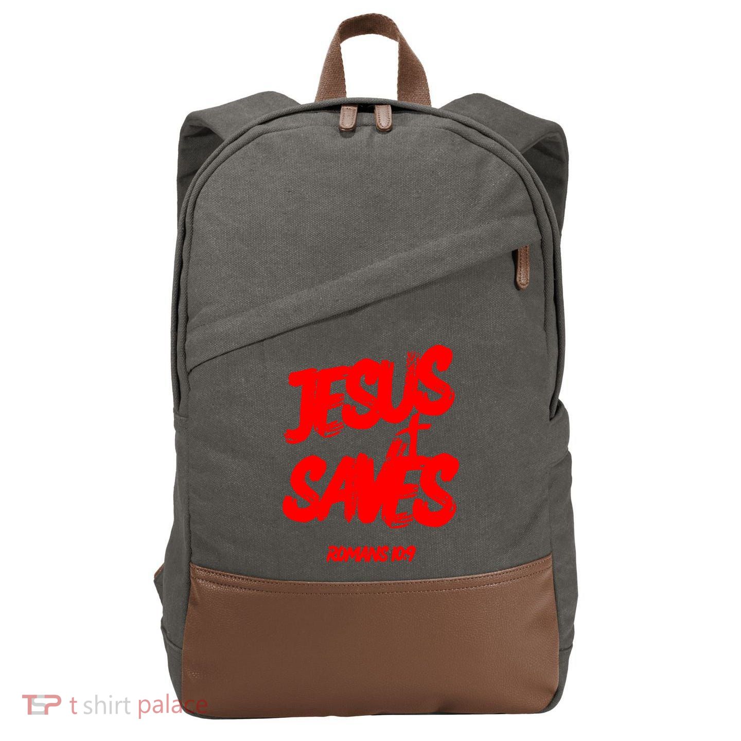 Jesus Saves Christian Faith Bold Red Letters And Cross Cute Premium Cotton Canvas Backpack