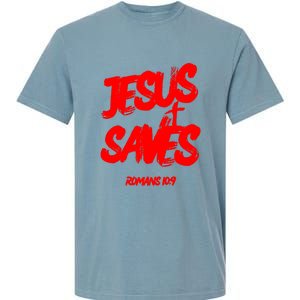 Jesus Saves Christian Faith Bold Red Letters And Cross Cute Premium Garment-Dyed Heavyweight T-Shirt