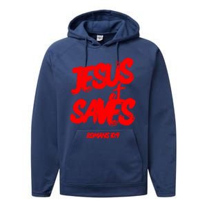 Jesus Saves Christian Faith Bold Red Letters And Cross Cute Premium Performance Fleece Hoodie