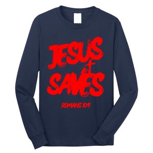 Jesus Saves Christian Faith Bold Red Letters And Cross Cute Premium Long Sleeve Shirt