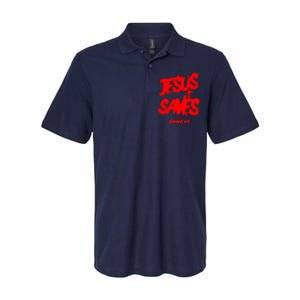 Jesus Saves Christian Faith Bold Red Letters And Cross Cute Premium Softstyle Adult Sport Polo