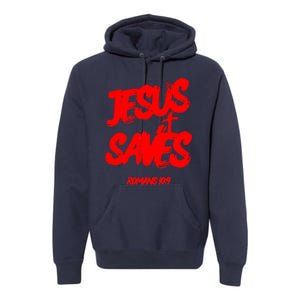 Jesus Saves Christian Faith Bold Red Letters And Cross Cute Premium Premium Hoodie