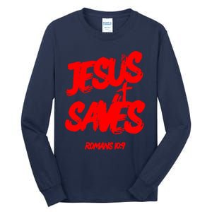 Jesus Saves Christian Faith Bold Red Letters And Cross Cute Premium Tall Long Sleeve T-Shirt