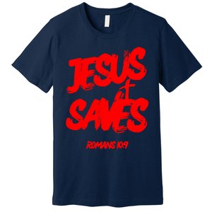 Jesus Saves Christian Faith Bold Red Letters And Cross Cute Premium Premium T-Shirt