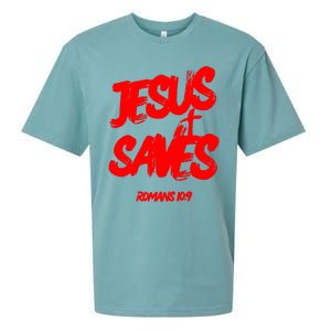 Jesus Saves Christian Faith Bold Red Letters And Cross Cute Premium Sueded Cloud Jersey T-Shirt