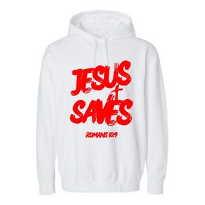 Jesus Saves Christian Faith Bold Red Letters And Cross Cute Premium Garment-Dyed Fleece Hoodie