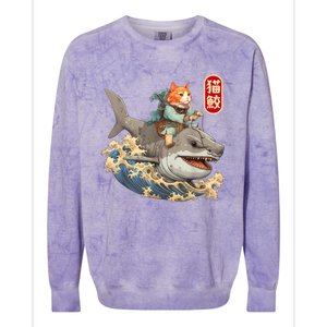 Japanese Samurai Cat Shark Ninja Cat Tattoo Kitten Warrior Colorblast Crewneck Sweatshirt