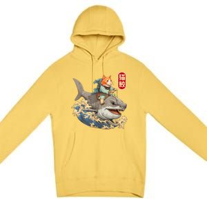 Japanese Samurai Cat Shark Ninja Cat Tattoo Kitten Warrior Premium Pullover Hoodie