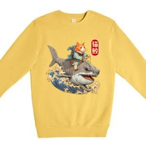 Japanese Samurai Cat Shark Ninja Cat Tattoo Kitten Warrior Premium Crewneck Sweatshirt