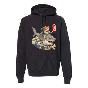 Japanese Samurai Cat Shark Ninja Cat Tattoo Kitten Warrior Premium Hoodie