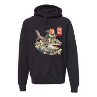 Japanese Samurai Cat Shark Ninja Cat Tattoo Kitten Warrior Premium Hoodie