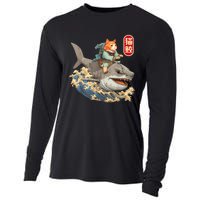 Japanese Samurai Cat Shark Ninja Cat Tattoo Kitten Warrior Cooling Performance Long Sleeve Crew