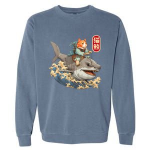 Japanese Samurai Cat Shark Ninja Cat Tattoo Kitten Warrior Garment-Dyed Sweatshirt