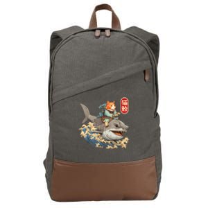 Japanese Samurai Cat Shark Ninja Cat Tattoo Kitten Warrior Cotton Canvas Backpack