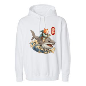 Japanese Samurai Cat Shark Ninja Cat Tattoo Kitten Warrior Garment-Dyed Fleece Hoodie