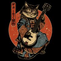 Japanese Samurai Cat Playing The Electric Guitar Japanese Samurai Guitar Players Backpack