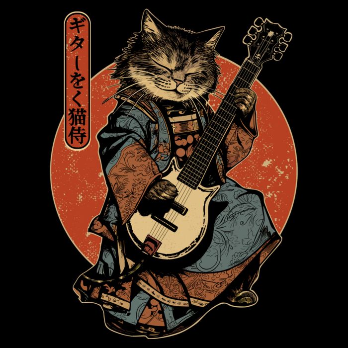 Japanese Samurai Cat Playing The Electric Guitar Japanese Samurai Guitar Players Backpack