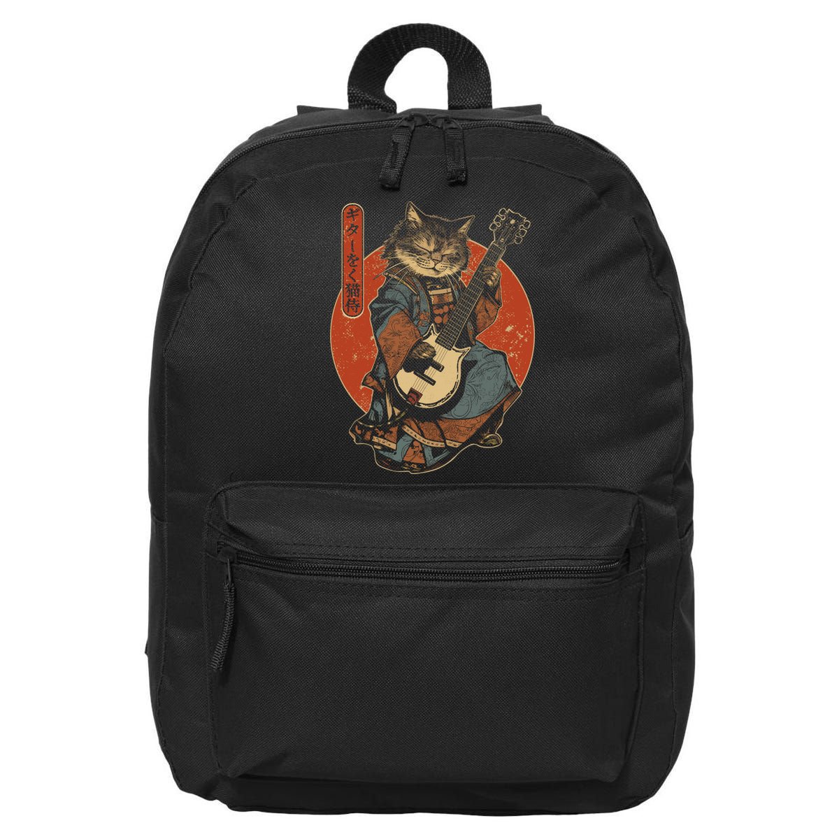 Japanese Samurai Cat Playing The Electric Guitar Japanese Samurai Guitar Players 16 in Basic Backpack