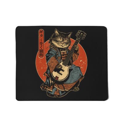 Japanese Samurai Cat Playing The Electric Guitar Japanese Samurai Guitar Players Mousepad