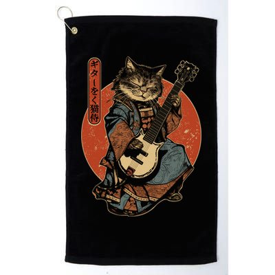 Japanese Samurai Cat Playing The Electric Guitar Japanese Samurai Guitar Players Golf Towel