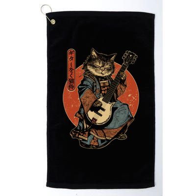 Japanese Samurai Cat Playing The Electric Guitar Japanese Samurai Guitar Players Platinum Collection Golf Towel