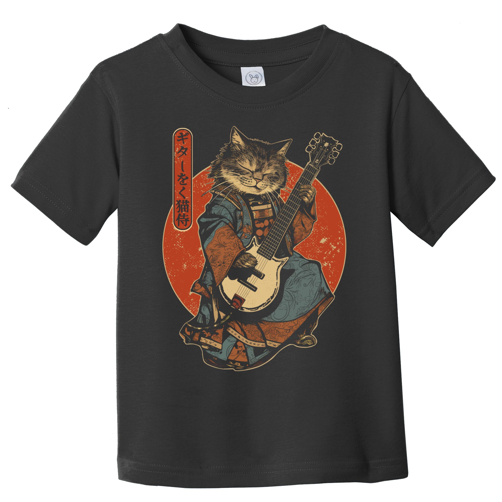 Japanese Samurai Cat Playing The Electric Guitar Japanese Samurai Guitar Players Toddler T-Shirt