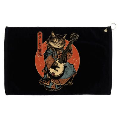 Japanese Samurai Cat Playing The Electric Guitar Japanese Samurai Guitar Players Grommeted Golf Towel