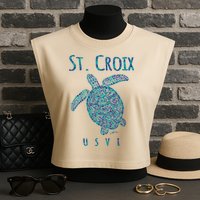 JCombs: St. Croix, USVI, Sea Turtle, Beach Garment-Dyed Women's Muscle Tee