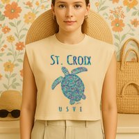 JCombs: St. Croix, USVI, Sea Turtle, Beach Garment-Dyed Women's Muscle Tee