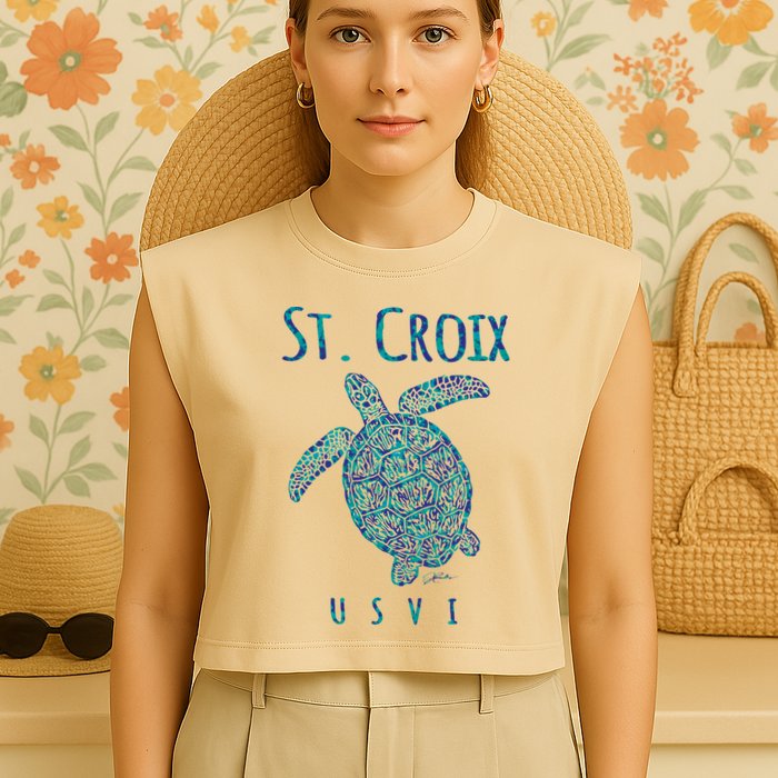 JCombs: St. Croix, USVI, Sea Turtle, Beach Garment-Dyed Women's Muscle Tee