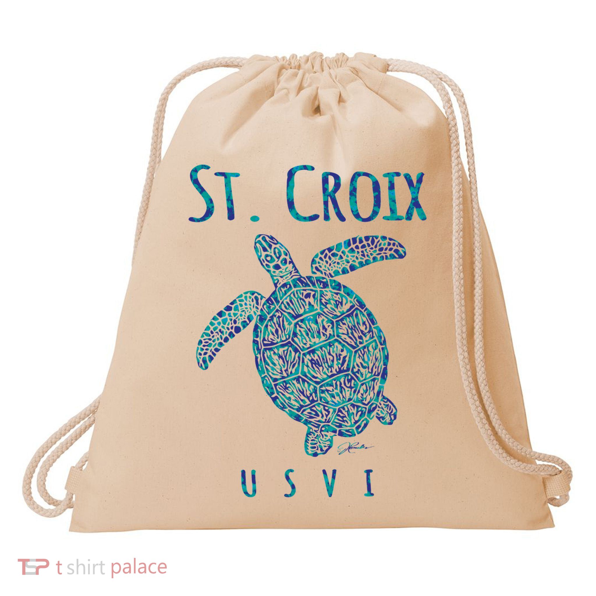 JCombs: St. Croix, USVI, Sea Turtle, Beach Drawstring Bag