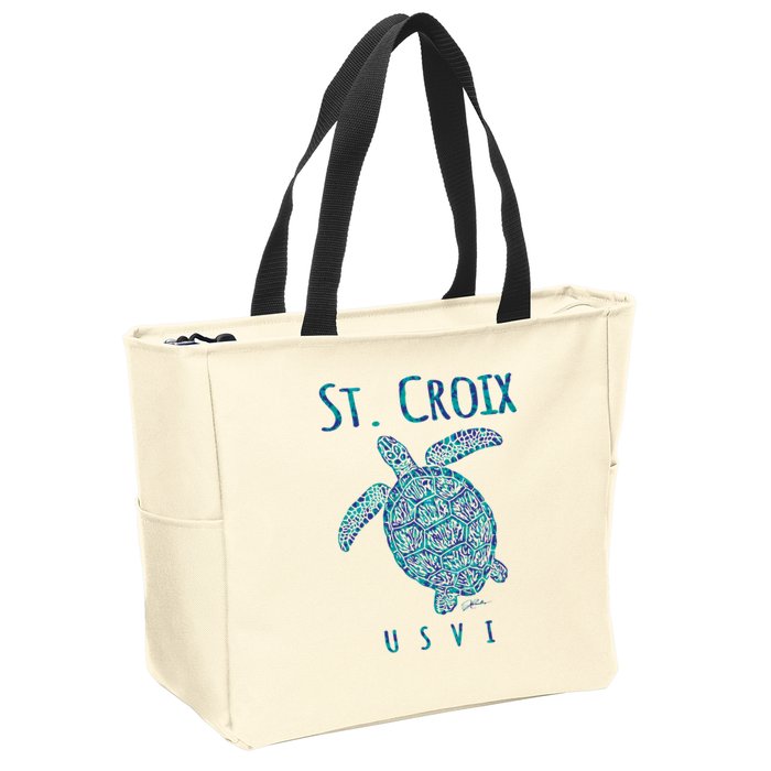 JCombs: St. Croix, USVI, Sea Turtle, Beach Zip Tote Bag