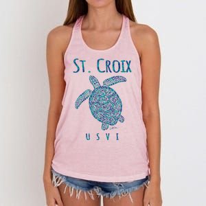 JCombs: St. Croix, USVI, Sea Turtle, Beach Women's Knotted Racerback Tank