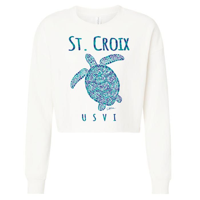 JCombs: St. Croix, USVI, Sea Turtle, Beach Cropped Pullover Crew
