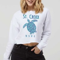 JCombs: St. Croix, USVI, Sea Turtle, Beach Cropped Pullover Crew