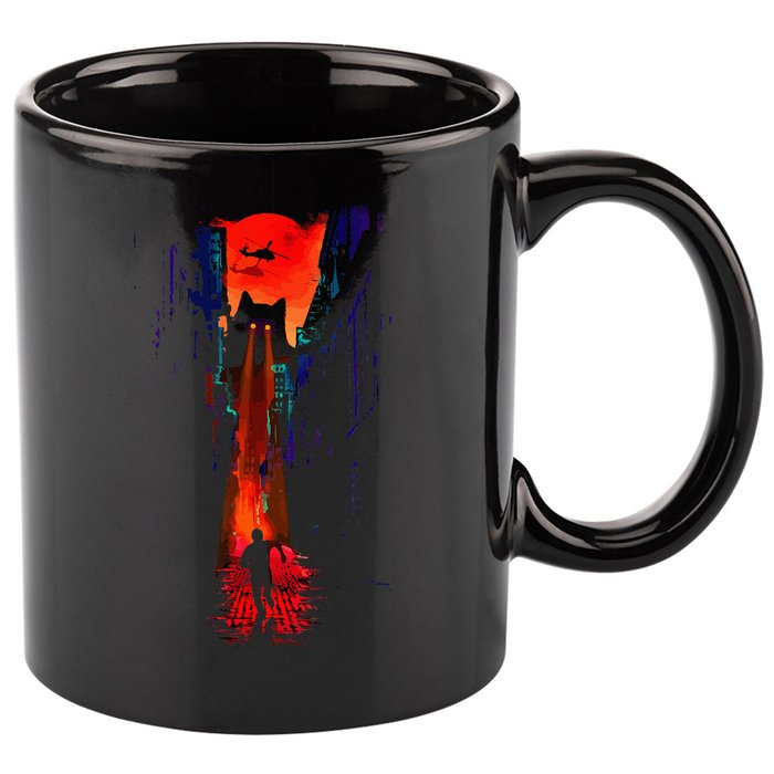 Japanese Sunset Catzilla 11oz C Handle Ceramic Mug