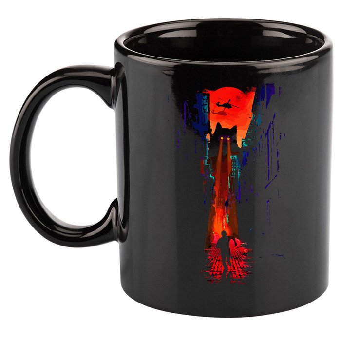 Japanese Sunset Catzilla 11oz C Handle Ceramic Mug