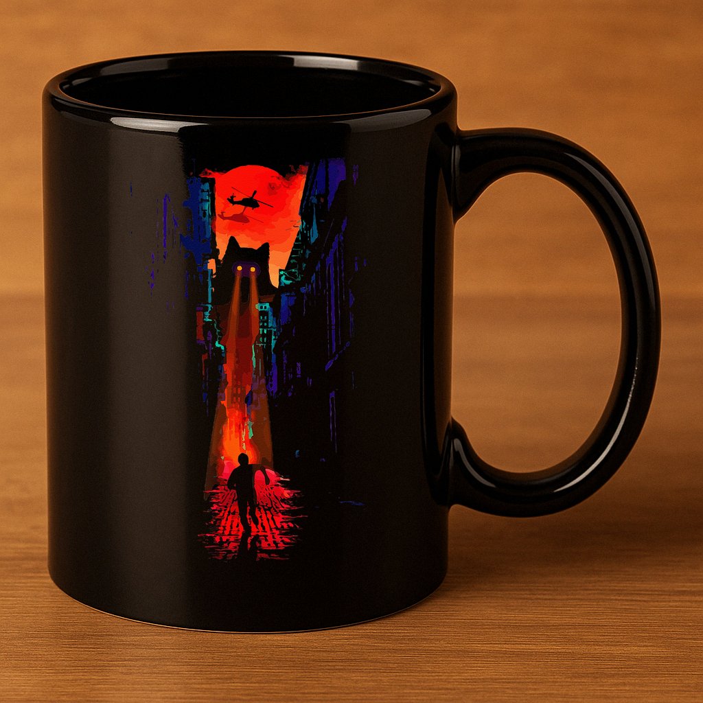 Japanese Sunset Catzilla 11oz C Handle Ceramic Mug