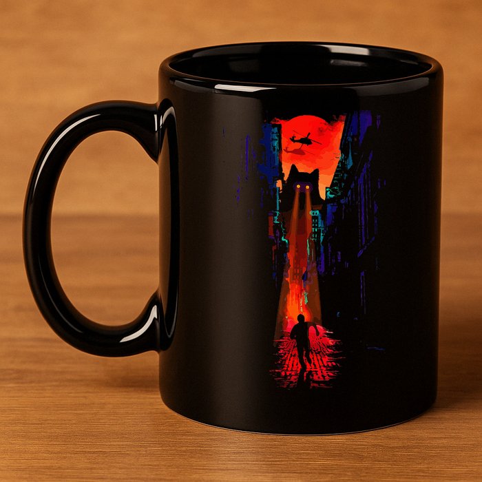 Japanese Sunset Catzilla 11oz C Handle Ceramic Mug