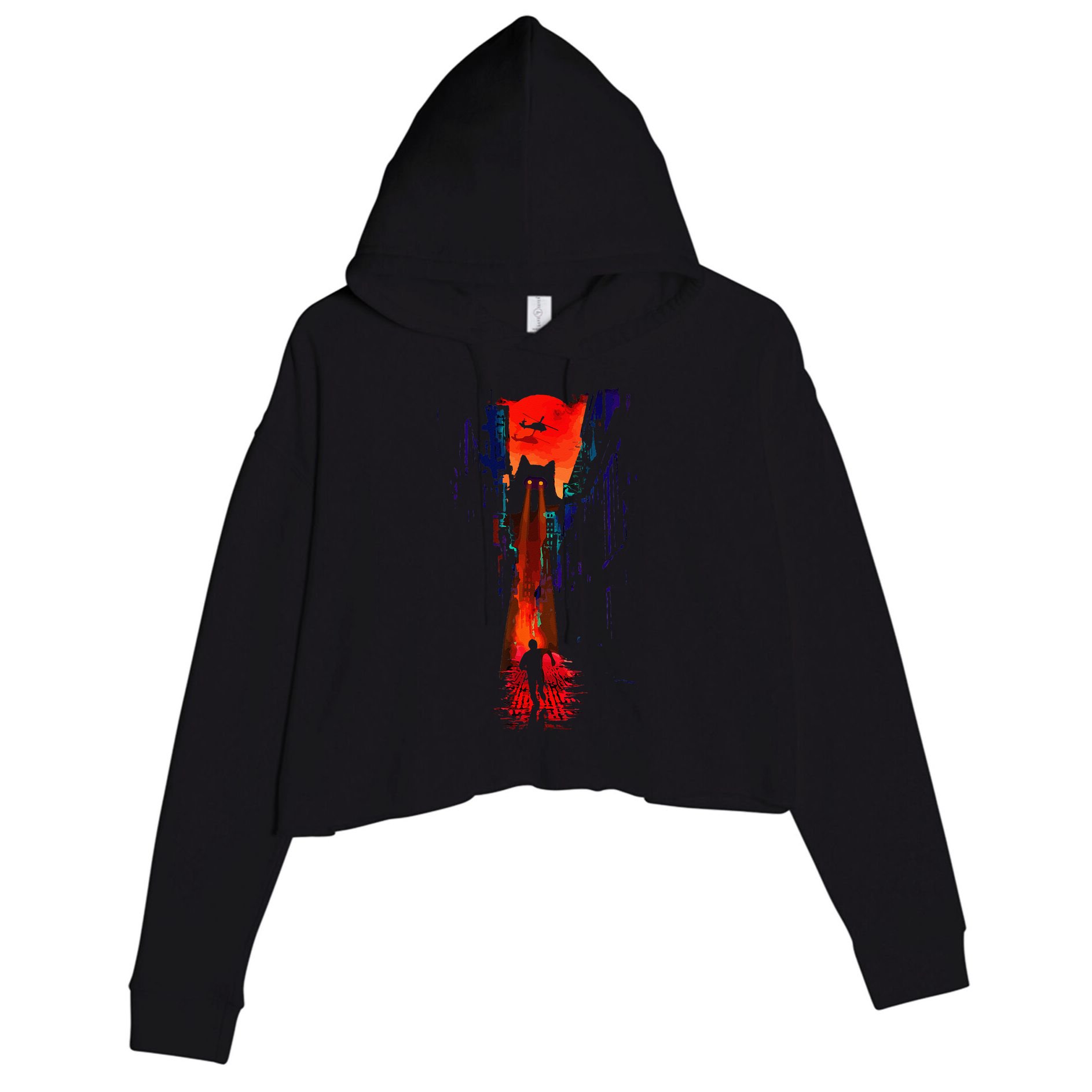 Japanese Sunset Catzilla Crop Fleece Hoodie