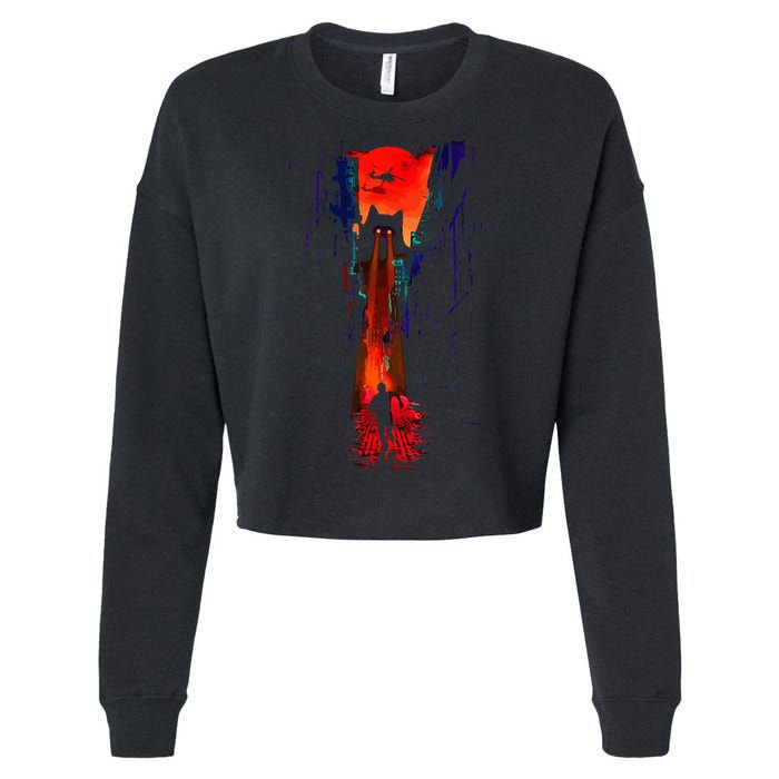 Japanese Sunset Catzilla Cropped Pullover Crew
