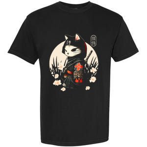 Japanese Samurai Cat Tattoo Kawaii Ninja Cat Garment-Dyed Heavyweight T-Shirt