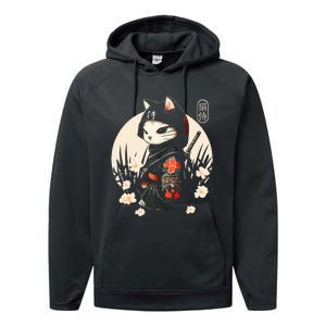 Japanese Samurai Cat Tattoo Kawaii Ninja Cat Performance Fleece Hoodie