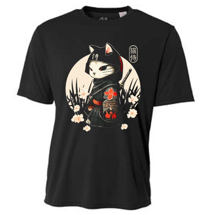 Japanese Samurai Cat Tattoo Kawaii Ninja Cat Cooling Performance Crew T-Shirt