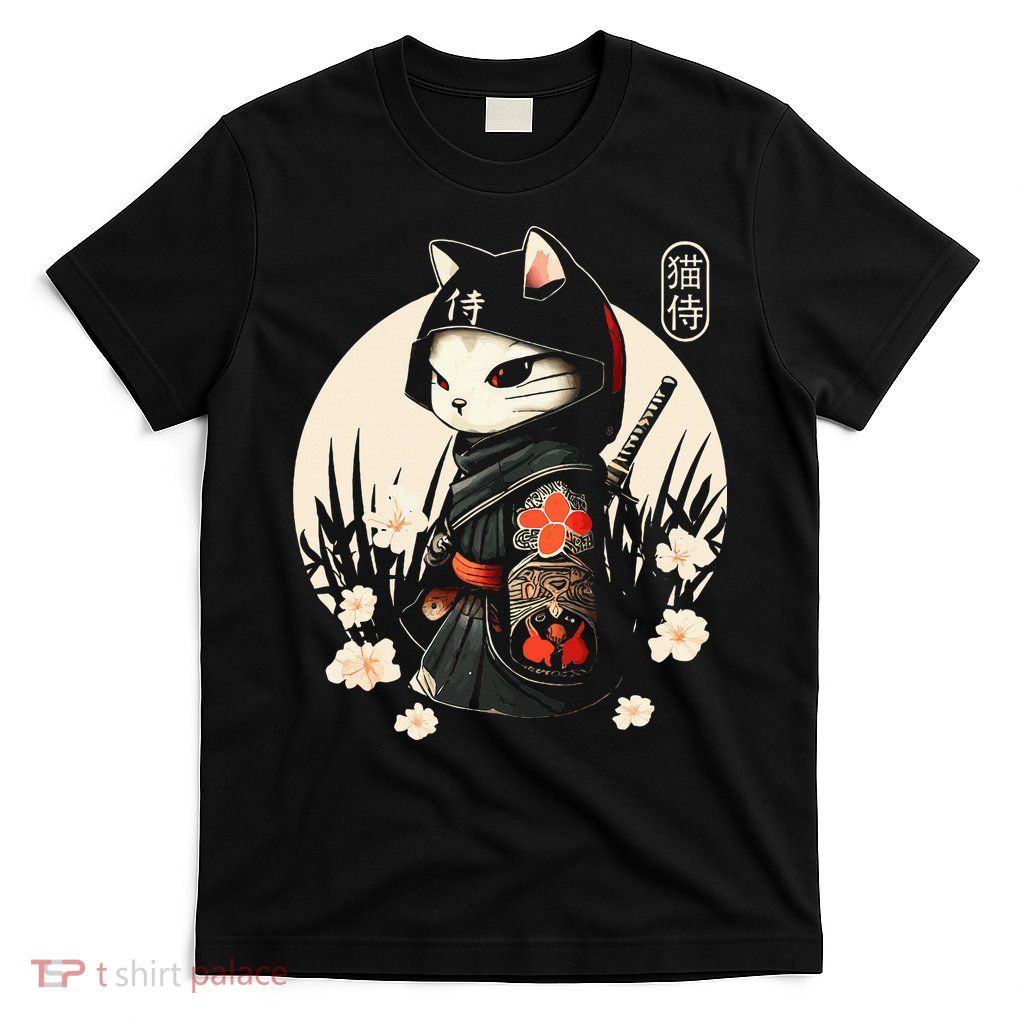 Japanese Samurai Cat Tattoo Kawaii Ninja Cat T-Shirt