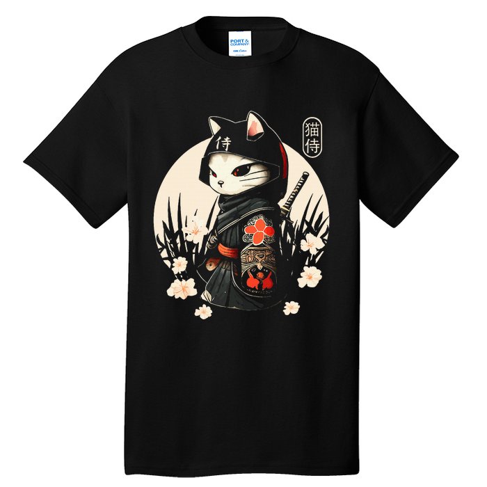 Japanese Samurai Cat Tattoo Kawaii Ninja Cat Tall T-Shirt