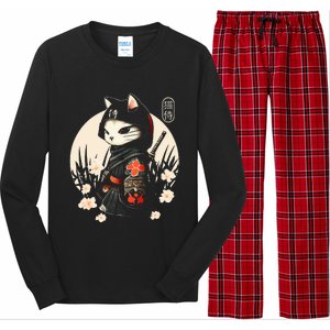 Japanese Samurai Cat Tattoo Kawaii Ninja Cat Long Sleeve Pajama Set