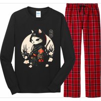 Japanese Samurai Cat Tattoo Kawaii Ninja Cat Long Sleeve Pajama Set