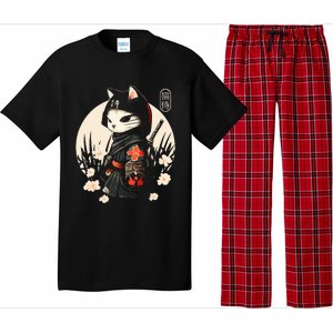 Japanese Samurai Cat Tattoo Kawaii Ninja Cat Pajama Set